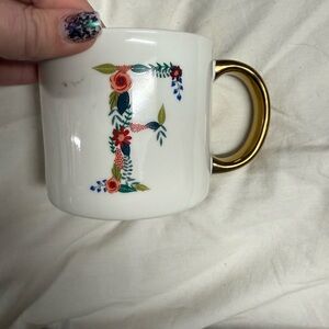 Floral Monogram Mug with Gold Handle